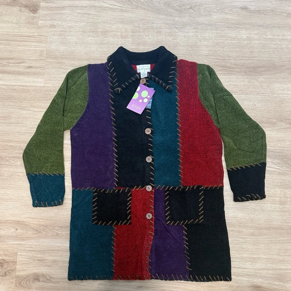 Vintage Kathy Levine by request Colorful Patchwork Cardigan - Picture 3 of 5